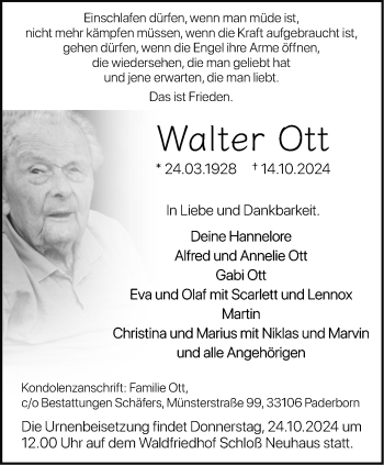 Traueranzeige von Walter Ott von Westfalen Blatt