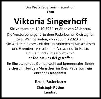 Traueranzeige von Viktoria Singerhoff von Westfalen Blatt