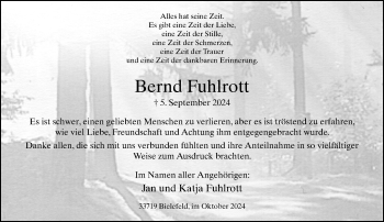 Traueranzeige von Bernd Fuhlrott von Westfalen Blatt