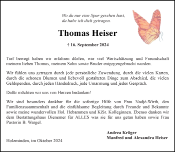 Traueranzeige von Thomas Heiser von Westfalen Blatt