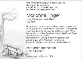 Traueranzeige von Marianne Finger von Westfalen Blatt