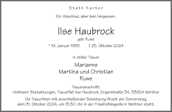 Traueranzeige von Ilse Haubrock von Westfalen Blatt