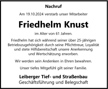 Traueranzeige von Friedhelm Knust von Westfalen Blatt