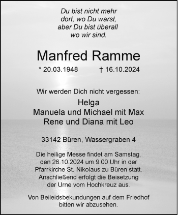 Traueranzeige von Manfred Ramme von Westfalen Blatt