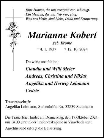 Traueranzeige von Marianne Kobert von Westfalen Blatt