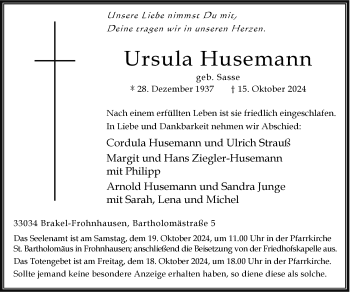 Traueranzeige von Ursula Husemann von Westfalen Blatt