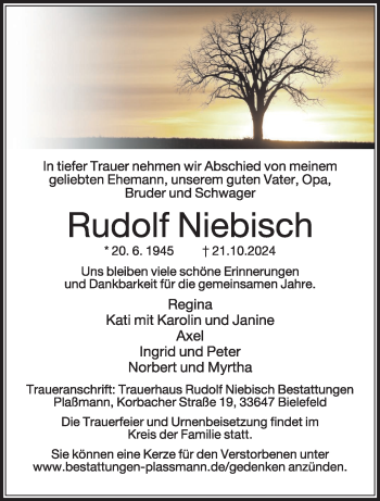 Traueranzeige von Rudolf Niebisch von Westfalen Blatt