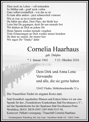 Traueranzeige von Cornelia Haarhaus von Westfalen Blatt