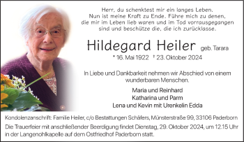 Traueranzeige von Hildegard Heiler von Westfalen Blatt