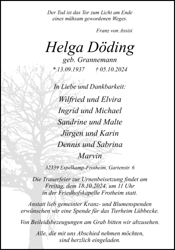 Traueranzeige von Helga Döding von Westfalen Blatt