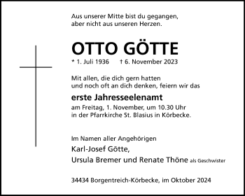 Traueranzeige von Otto Götte von Westfalen Blatt