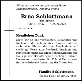 Traueranzeige von Erna Schlottmann von Westfalen Blatt