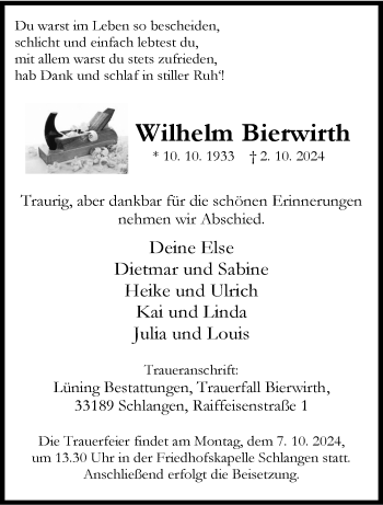 Traueranzeige von Wilhelm Bierwirth von Westfalen Blatt