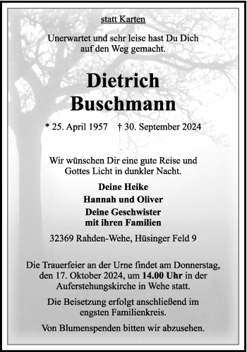 Traueranzeige von Dietrich Buschmann von Westfalen Blatt