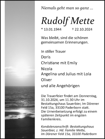 Traueranzeige von Rudolf Mette von Westfalen Blatt