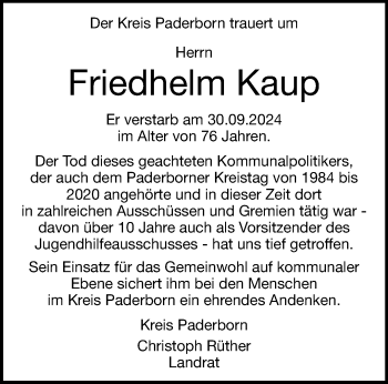 Traueranzeige von Friedhelm Kaup von Westfalen Blatt