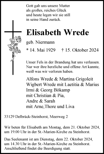 Traueranzeige von Elisabeth Wrede von Westfalen Blatt