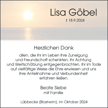 Traueranzeige von Lisa Göbel von Westfalen Blatt