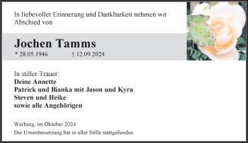 Traueranzeige von Jochen Tamms von Westfalen Blatt