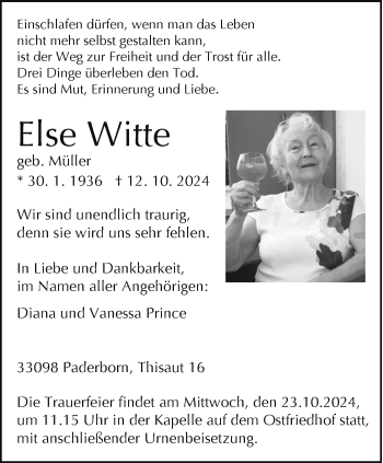 Traueranzeige von Else Witte von Westfalen Blatt