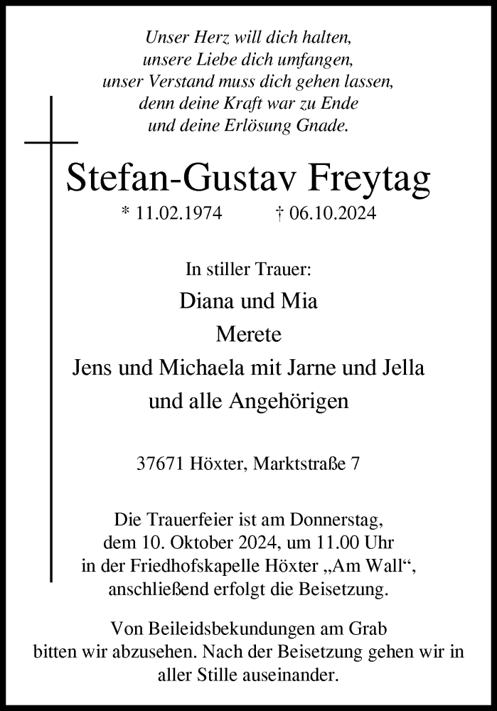  Traueranzeige für Stefan-Gustav Freytag vom 08.10.2024 aus Westfalen Blatt