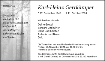 Traueranzeige von Karl-Heinz Gertkämper von Westfalen Blatt