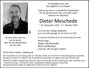 Traueranzeige von Dieter Meschede von Westfalen Blatt