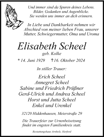 Traueranzeige von Elisabeth Scheel von Westfalen Blatt