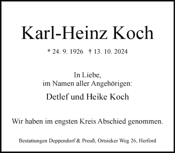 Traueranzeige von Karl-Heinz Koch von Westfalen Blatt