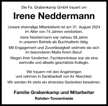 Traueranzeige von Irene Neddermann von Westfalen Blatt