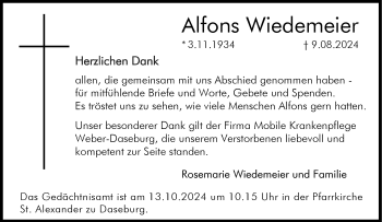 Traueranzeige von Alfons Wiedemeier von Westfalen Blatt