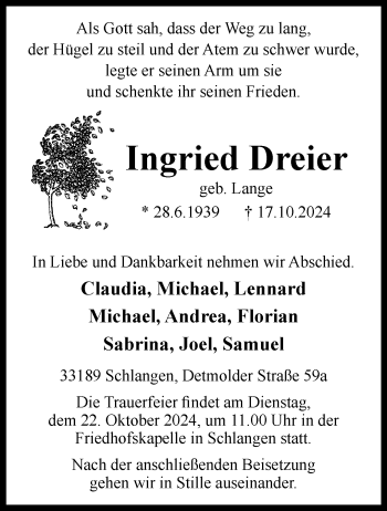 Traueranzeige von Ingried Dreier von Westfalen Blatt