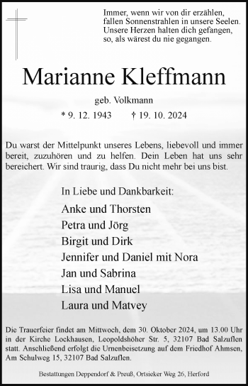 Traueranzeige von Marianne Kleffmann von Westfalen Blatt