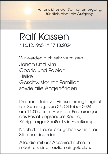 Traueranzeige von Ralf Kassen von Westfalen Blatt