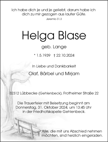 Traueranzeige von Helga Blase von Westfalen Blatt