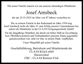 Traueranzeige von Josef Amsbeck von Westfalen Blatt