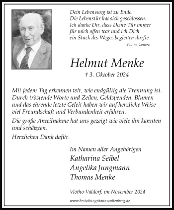 Traueranzeige von Helmut Menke von Westfalen Blatt