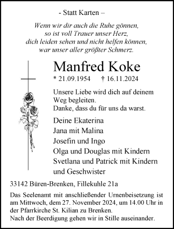 Traueranzeige von Manfred Koke von Westfalen Blatt