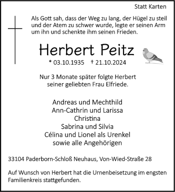 Traueranzeige von Herbert Peitz von Westfalen Blatt