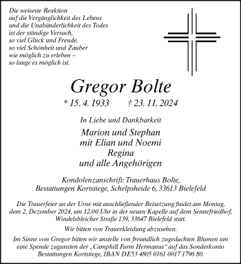 Traueranzeige von Gregor Bolte von Westfalen Blatt