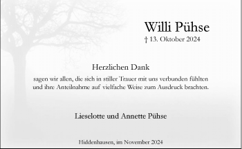 Traueranzeige von Willi Pühse von Westfalen Blatt