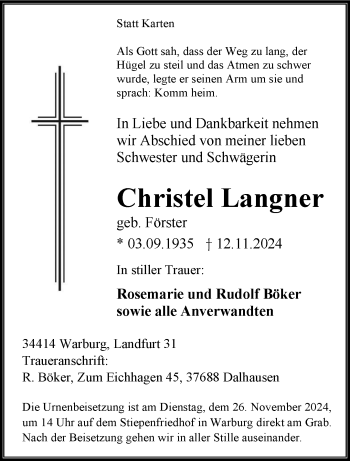 Traueranzeige von Christel Langner von Westfalen Blatt