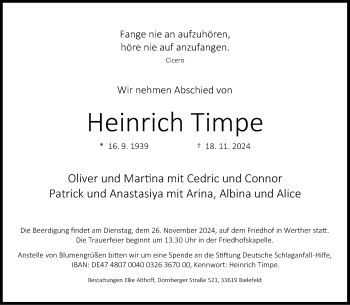 Traueranzeige von Heinrich Timpe von Westfalen Blatt