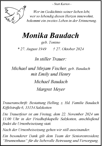 Traueranzeige von Monika Baudach von Westfalen Blatt