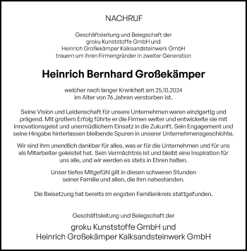 Traueranzeige von Heinrich Bernhard Großekämper von Westfalen Blatt