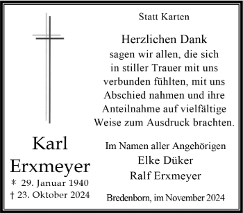 Traueranzeige von Karl Erxmeyer von Westfalen Blatt