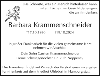 Traueranzeige von Barbara Krammenschneider von Westfalen Blatt