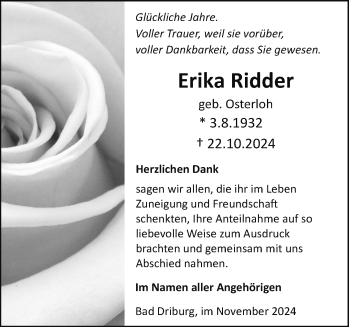 Traueranzeige von Erika Ridder von Westfalen Blatt