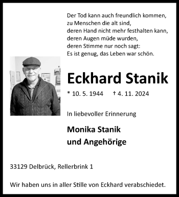 Traueranzeige von Eckhard Stanik von Westfalen Blatt