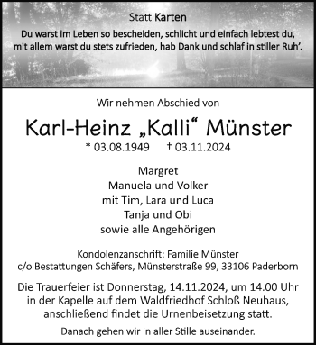 Traueranzeige von Karl-Heinz Kalli Münster von Westfalen Blatt